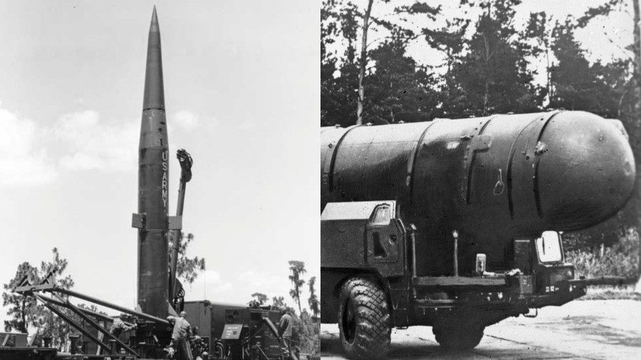 Click to enlarge Pershing IA missile launcher and RSD-10 Pioneer (SS-20) missile