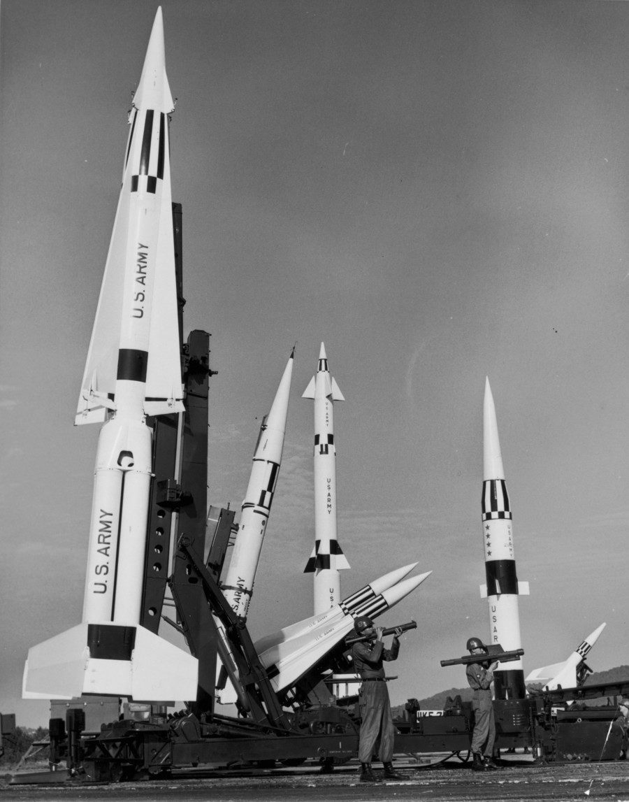 Pershing missiles stationed in the US Army arsenal.