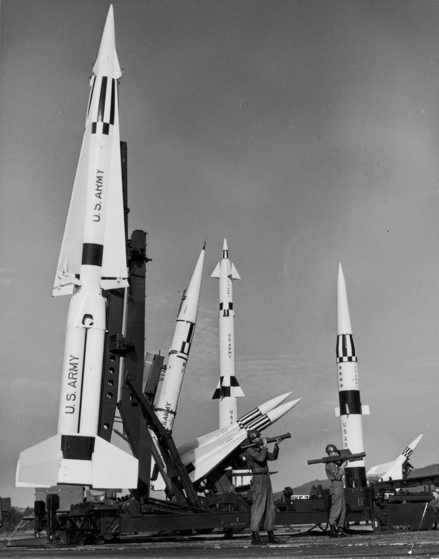 Click to enlarge Pershing missiles stationed in the US Army arsenal.