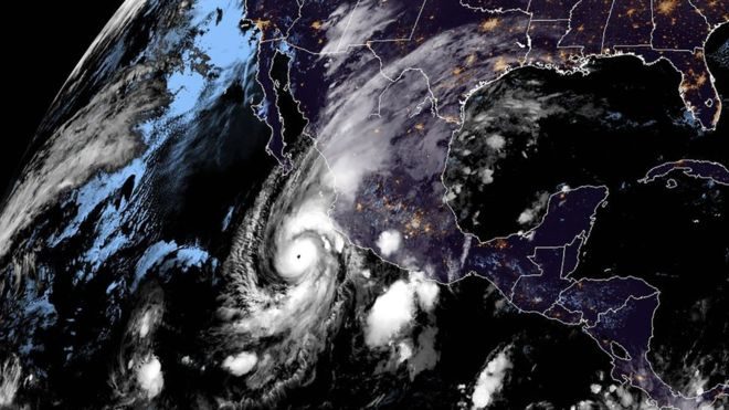 A satellite image shows Hurricane Willa off Mexico's Pacific coast
