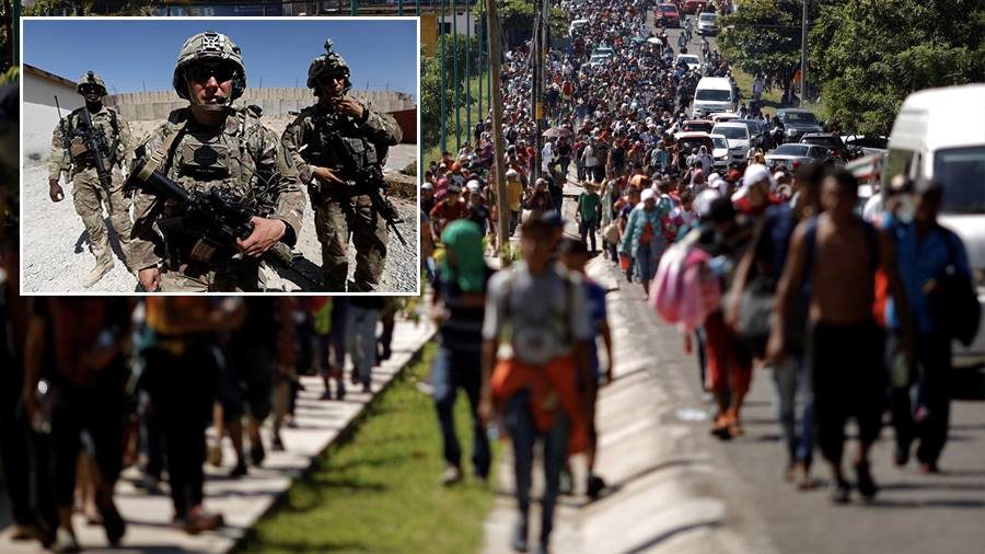 Click to enlarge migrant caravan border troops US