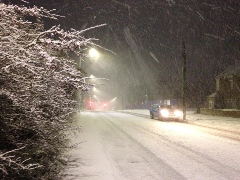The first snow of the season is falling in County Durham.