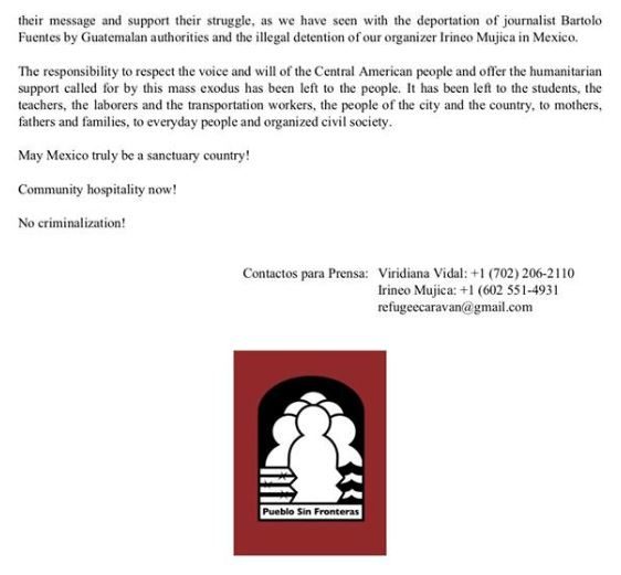 Click to enlarge Pueblo Sin Dronteras press release 2