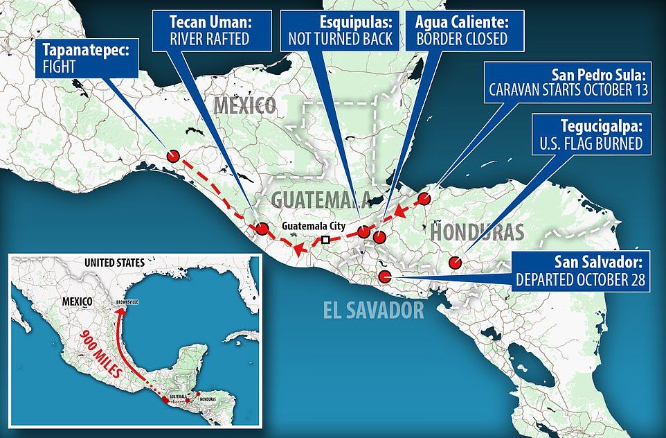 Click to enlarge migrant caravan route mexico