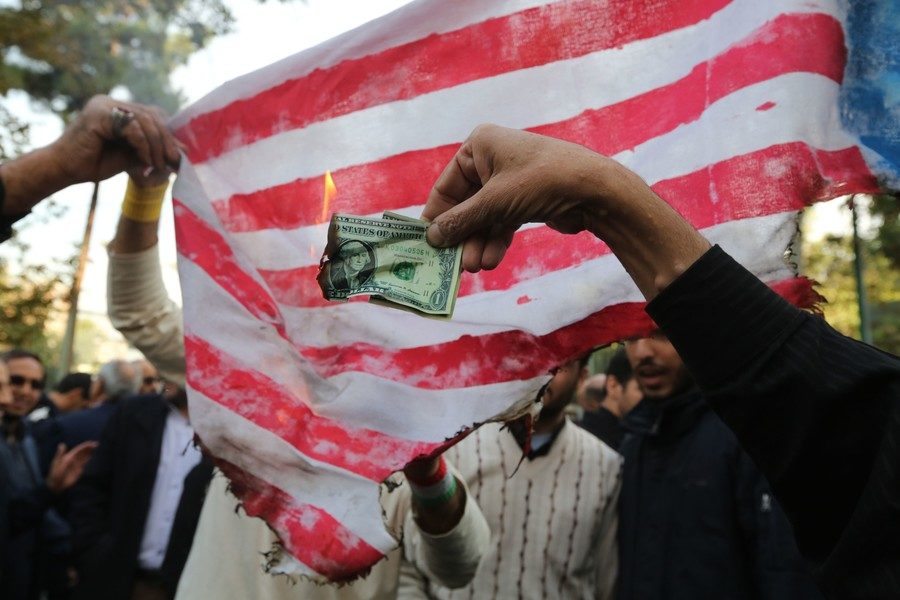 Click to enlarge A demonstration outside the former US embassy in the Iranian capital Tehran on November 4, 2018