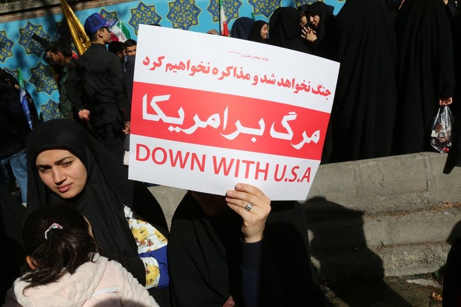 Click to enlarge A demonstration outside the former US embassy in the Iranian capital Tehran on November 4, 2018