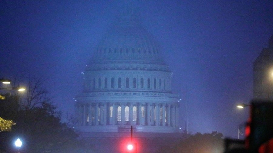 The U.S. Capitol building is seen at sunrise