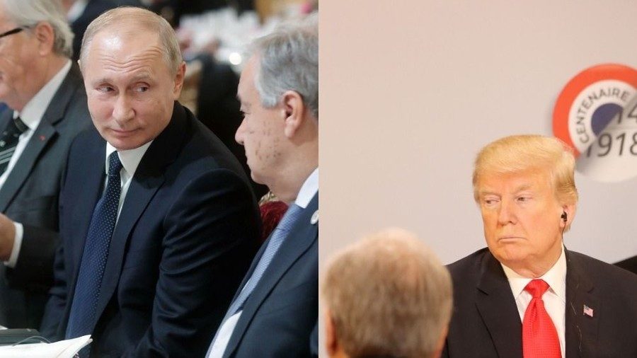 (L) Vladimir Putin and (R) Donald Trump at the November 11 lunch in Paris