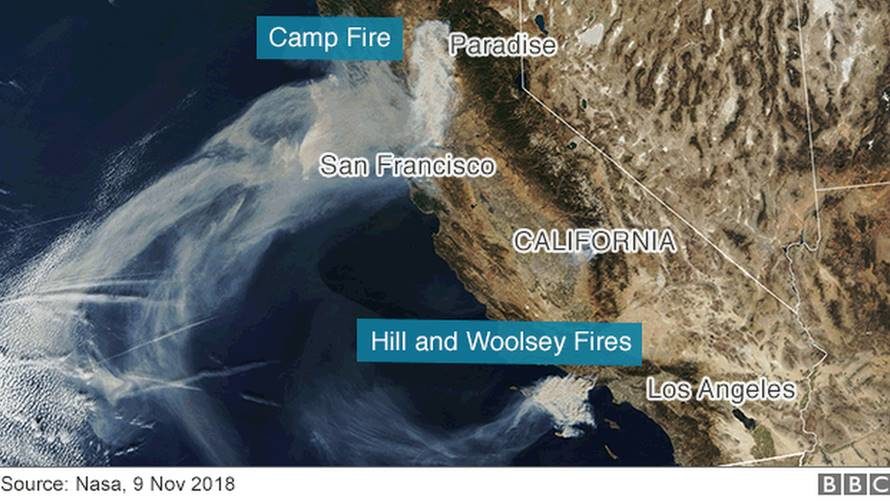 Click to enlarge california wildfires 2018 satellite