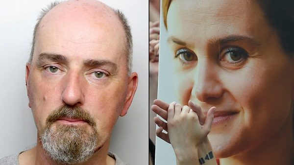 (L) Thomas Mair  AFP WEST YORKSHIRE POLICE, (R) Picture of Jo Cox