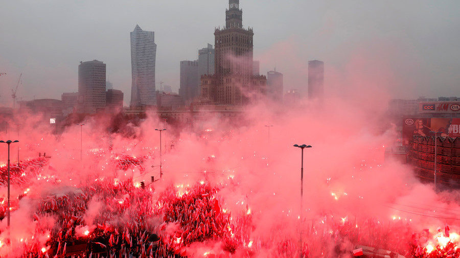 Poland independence centenary far-right flares