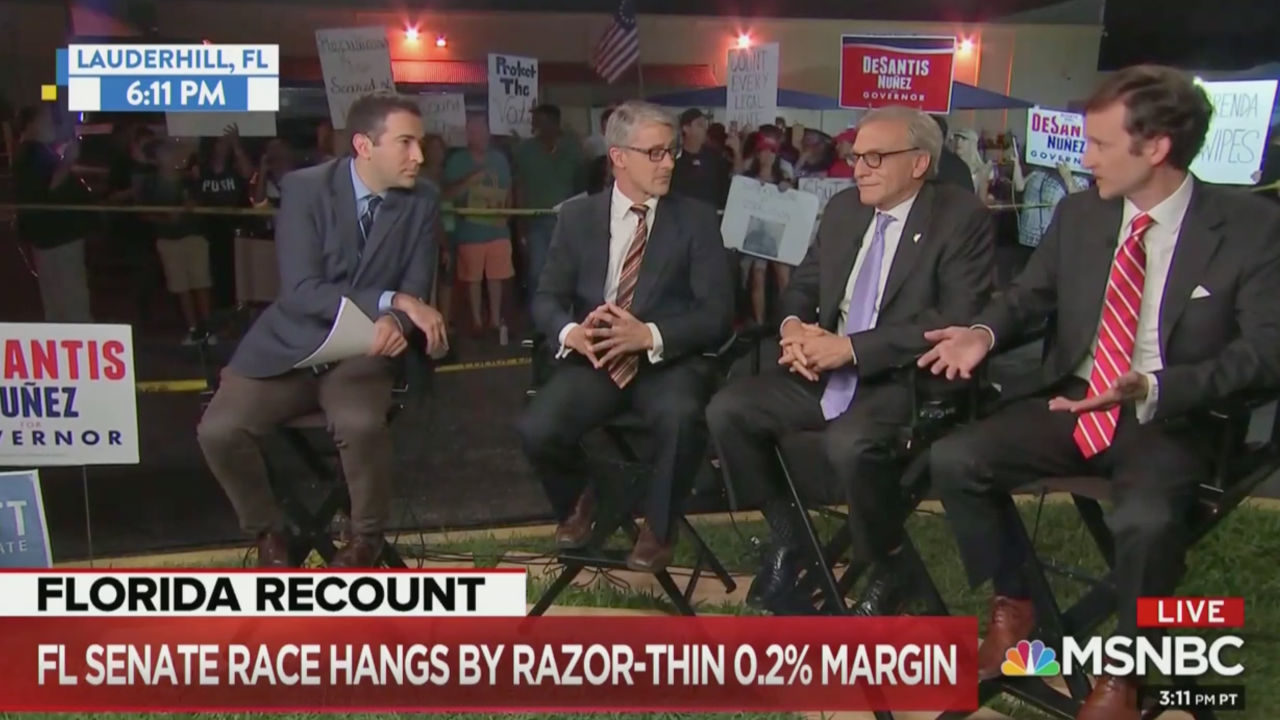 Protester chant 'Trump', 'Fake News' at live MSNBC show