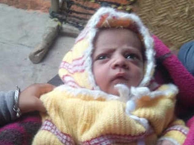 Click to enlarge Newborn baby Arush (pictured) was killed by a monkey after it snatched the infant from his mother's arms in India
