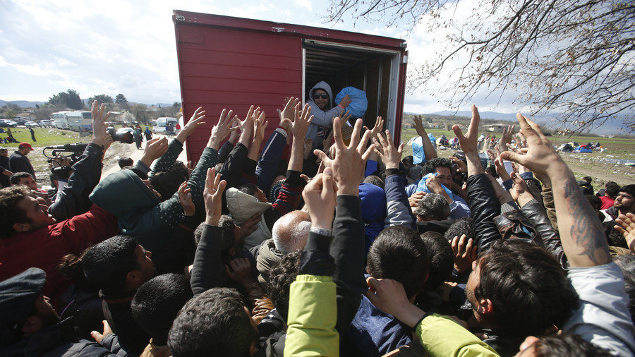 Migrants crowded on the Greek border March 11 2016.