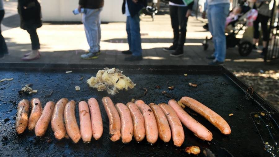 sausages on grill