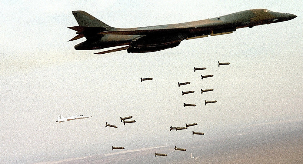 US  B1 dropping cluster bombs
