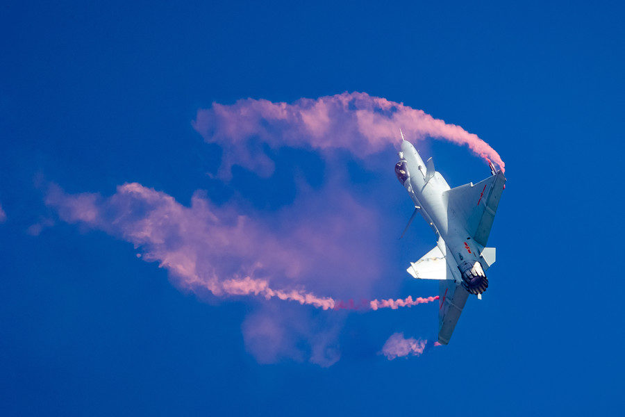 A J-10B fighter jet during the Zhuhai Airshow in Zhuhai