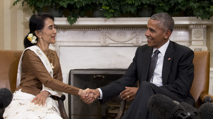 Click to enlarge Aung San Suu Kyi and Barack Obama