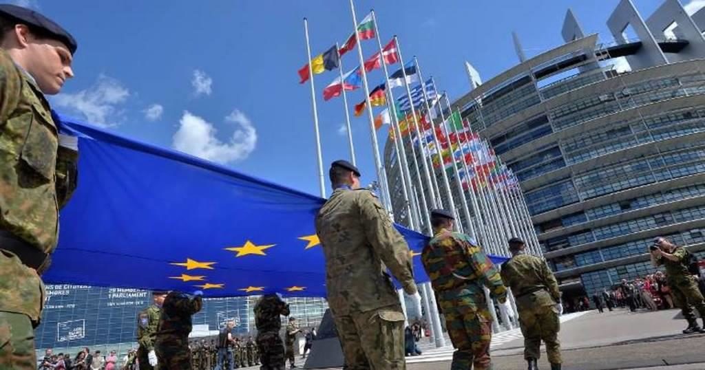 eu flag parliament brussels