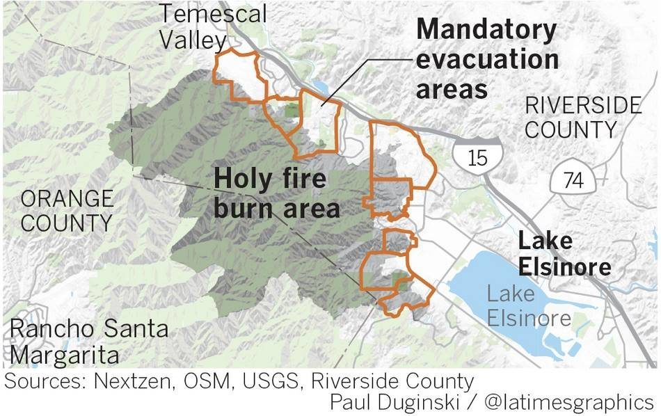 Burn areas of Riverside County, California placed under mandatory