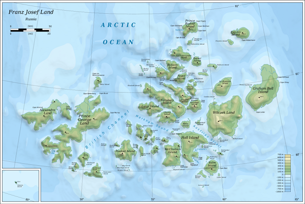 Click to enlarge Map of Franz Josef Land