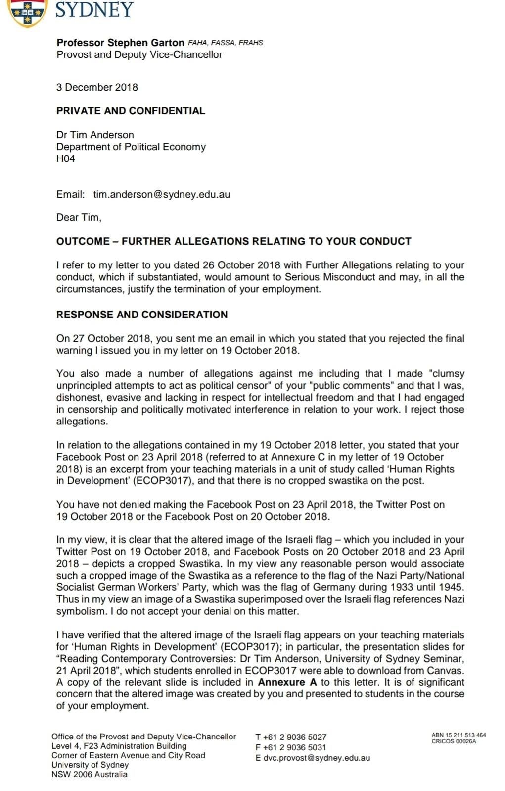 Doctor Tim Anderson suspension letter