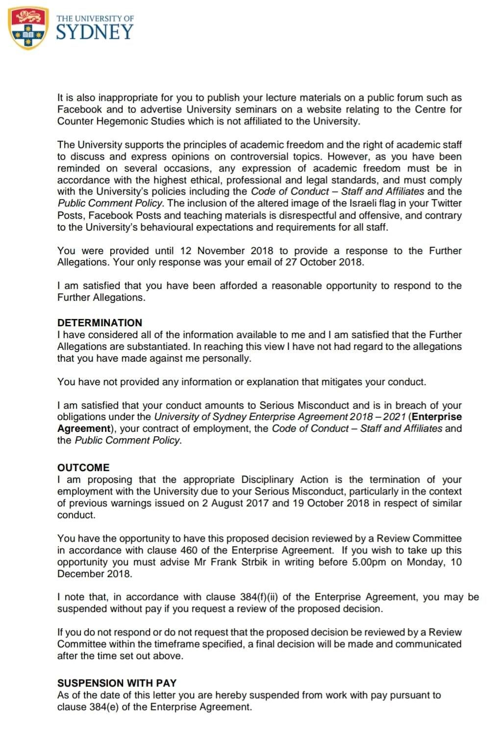 Doctor Tim Anderson suspension letter