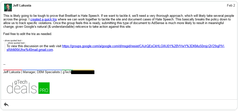 Google Breitbart email