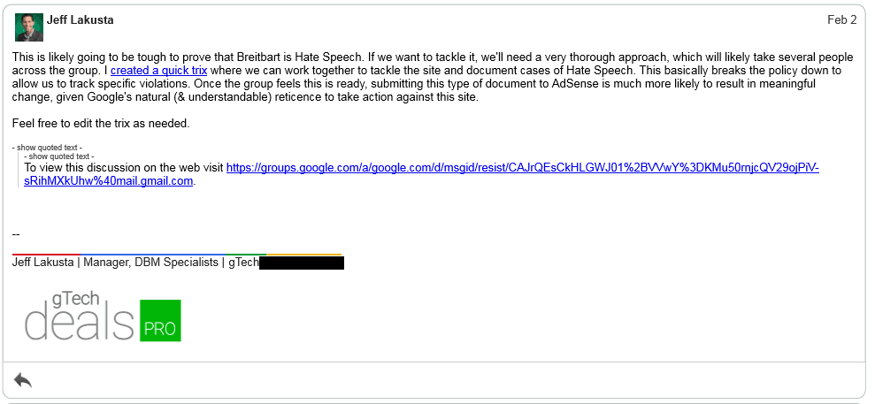 Click to enlarge Google Breitbart email