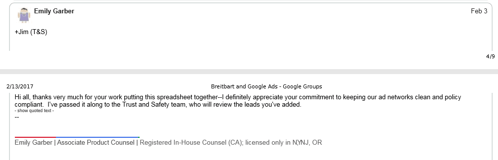 Click to enlarge Google Breitbart email