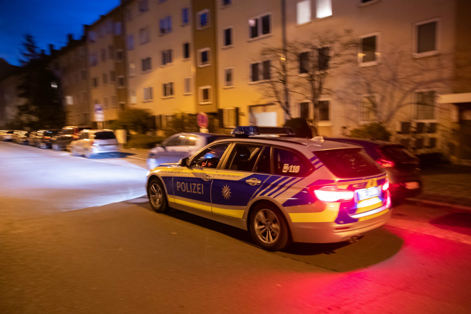 A police car in Nuremberg early on Friday morning.