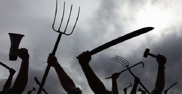 angry mob pitchforks