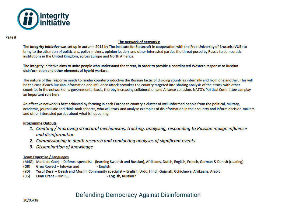 Click to enlarge Integrity Initiative Russia project