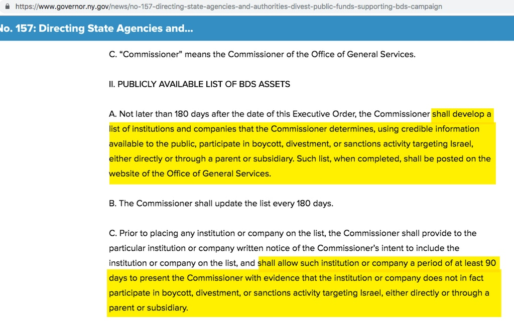 Click to enlarge Cuomo New York Israel loyalty oath