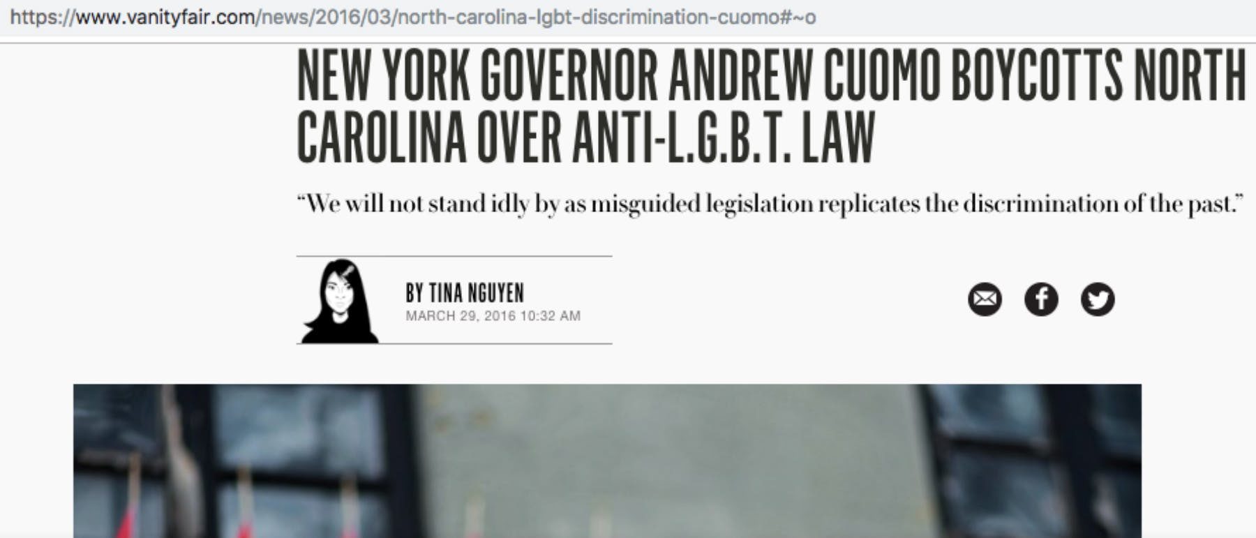 NY Governor boycott NC anti-lgbt law