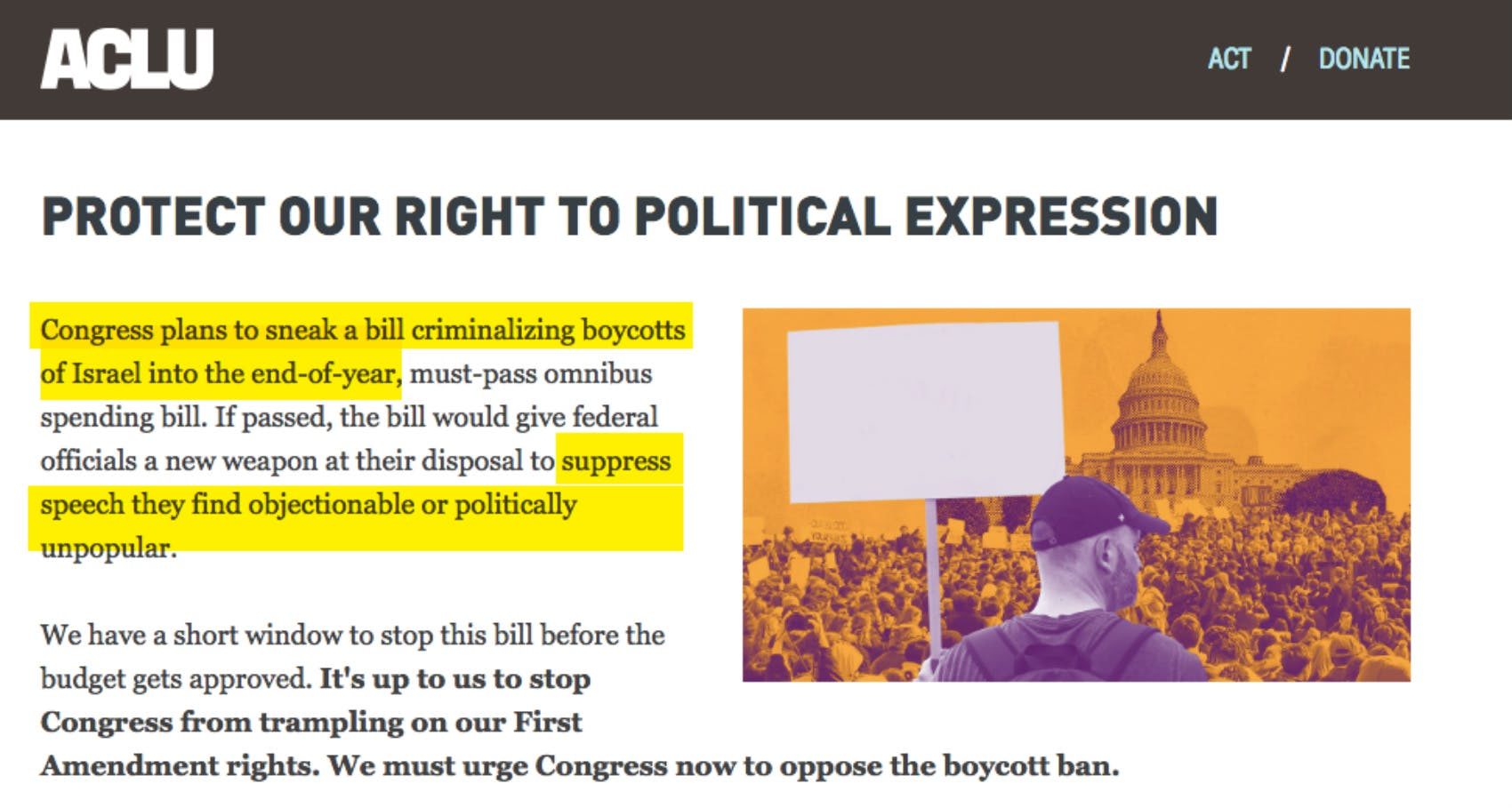 Click to enlarge ACLU BDS Israel