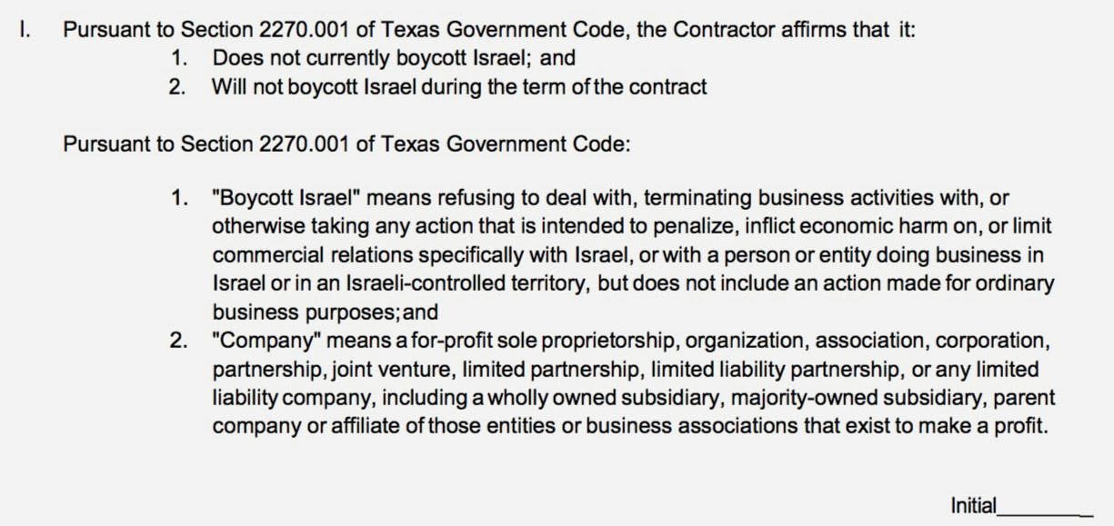 Click to enlarge Texas pro-Israel oath