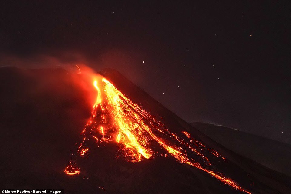 The temperature inside the volcano is believed to be 1,000 degrees Centigrade, or 1,832 degrees Fahrenheit.
