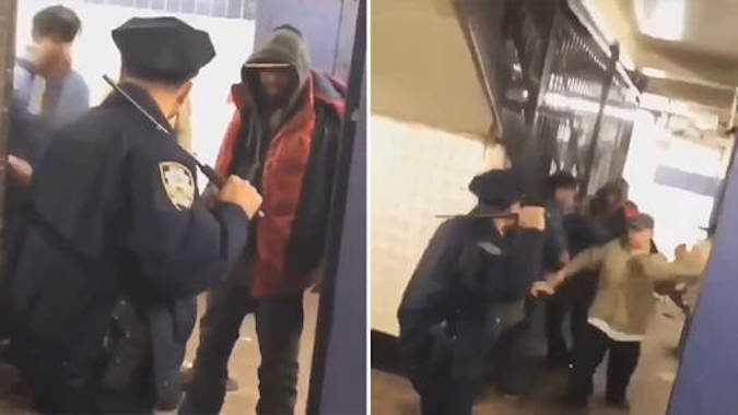 NYPD cop battles hostile vagrants