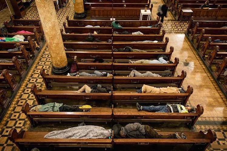 Click to enlarge homeless in church