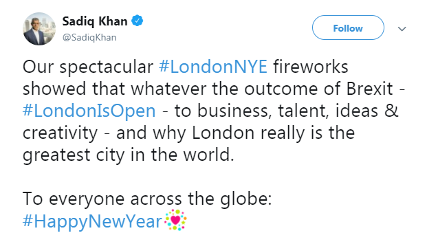 Click to enlarge Sadiq Khan tweet LondonNYE fireworks