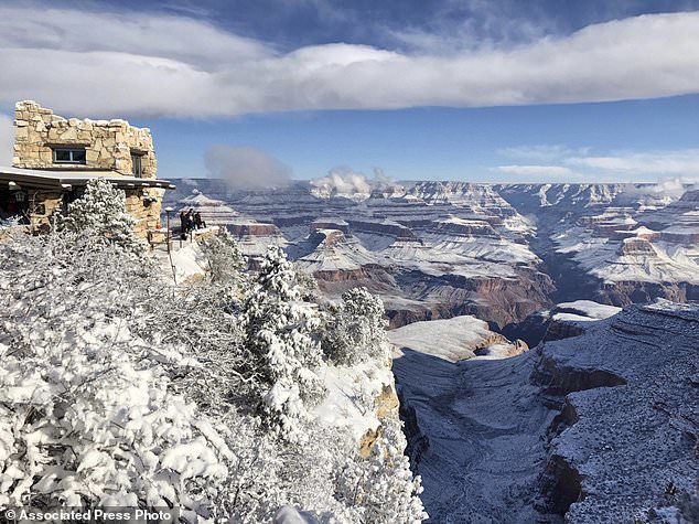 This Tuesday, Jan. 1, 2019, photo shows Lookout Studio in Grand Canyon Village on the South Rim of Grand Canyon National Park, in Arizona.