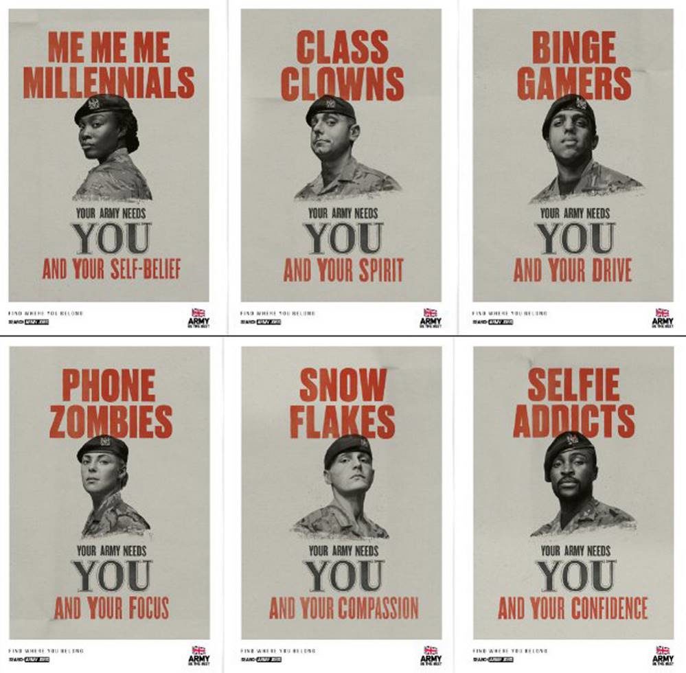UK army recruiting posters snowflakes