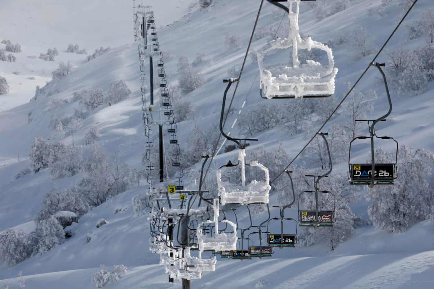 A snow-covered cable car at the Mount Hermon ski resort, in the Israeli-occupied Golan Heights