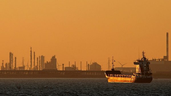 Oil tanker anchored off the Fos-Lavera oil hub near Marseille, France