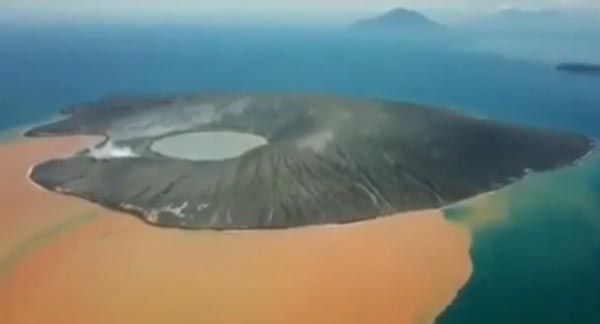 Aerial view of Anak Krakatau island 11 Jan 2019
