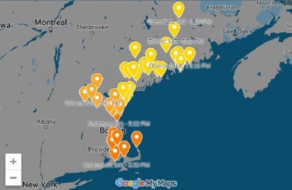 AMS fireball map over NE US