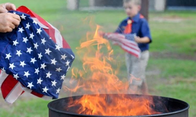 American flag burning