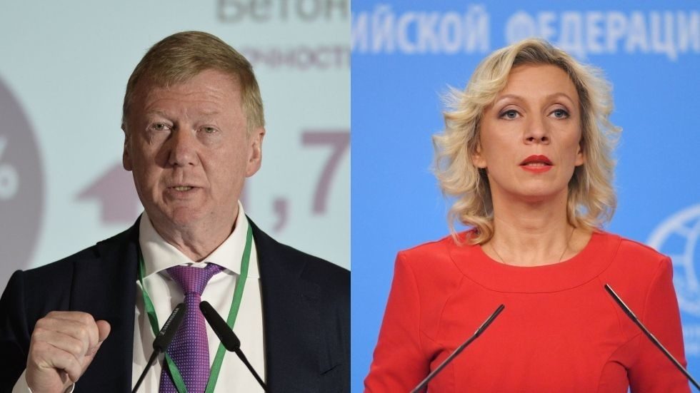 Anatoly Chubais (L); Maria Zakharova
