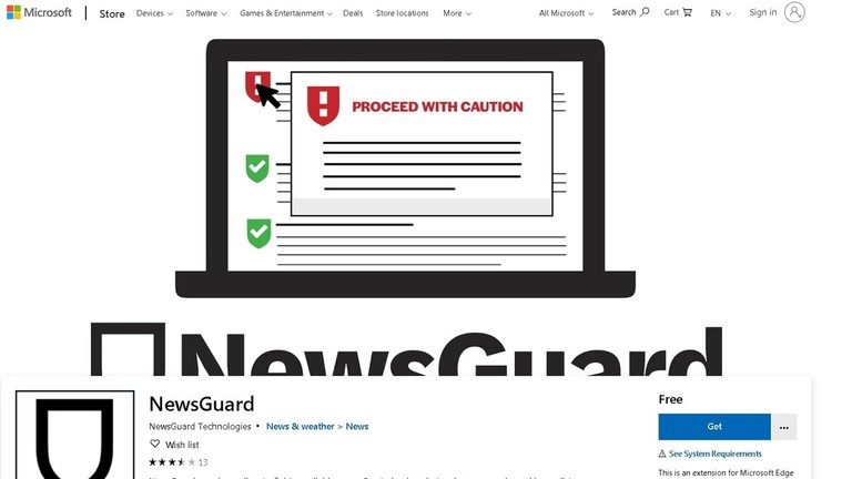 Click to enlarge Newsguard fake news filter